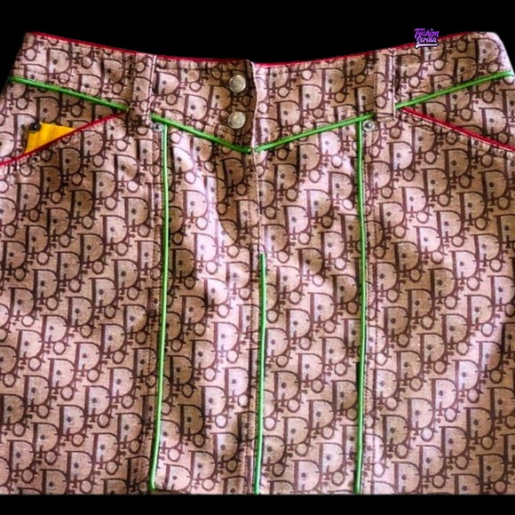 Christian Dior Vintage Monogram Logo Canvas & Leather Rasta Trotter Mini Skirt - Picture 12 of 15